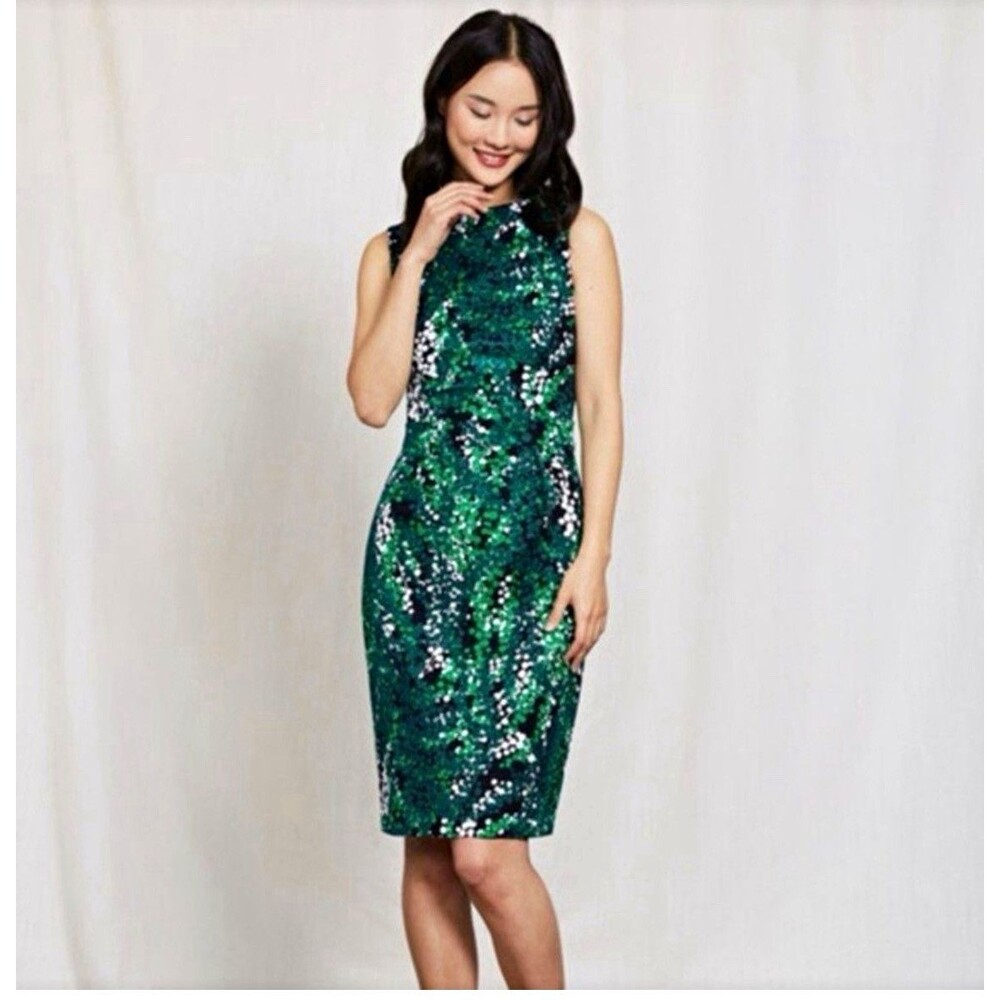 Boden Womens Martha Sleeveless Sheath Dress Green Mosaic Dot Print Size 6R